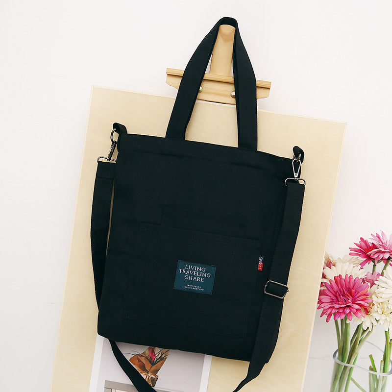 Solid Color Canvas Shoulder Diagonal Bag With Removable Shoulder Strap