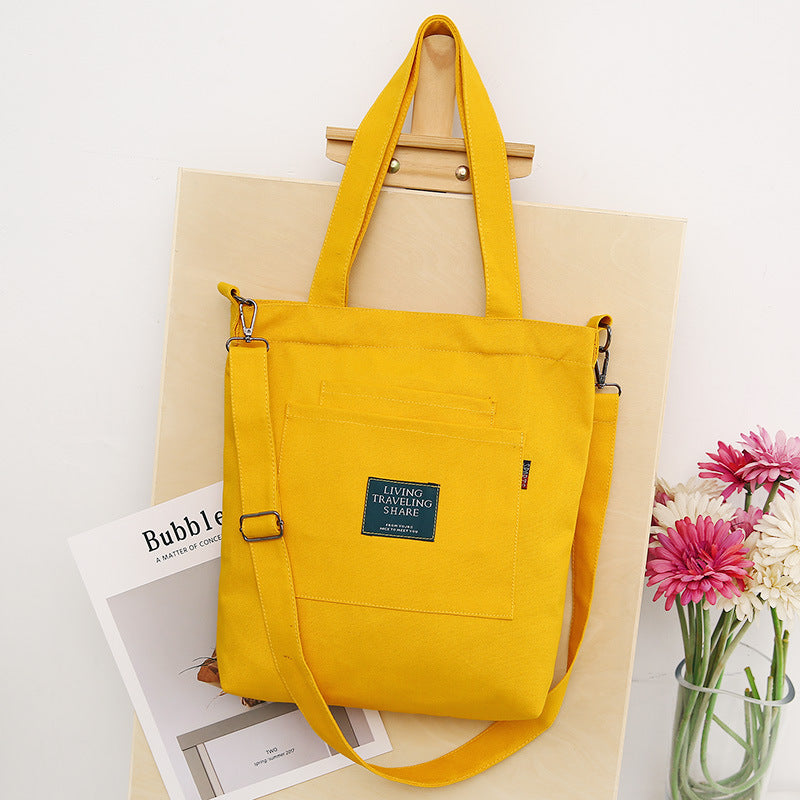 Solid Color Canvas Shoulder Diagonal Bag With Removable Shoulder Strap