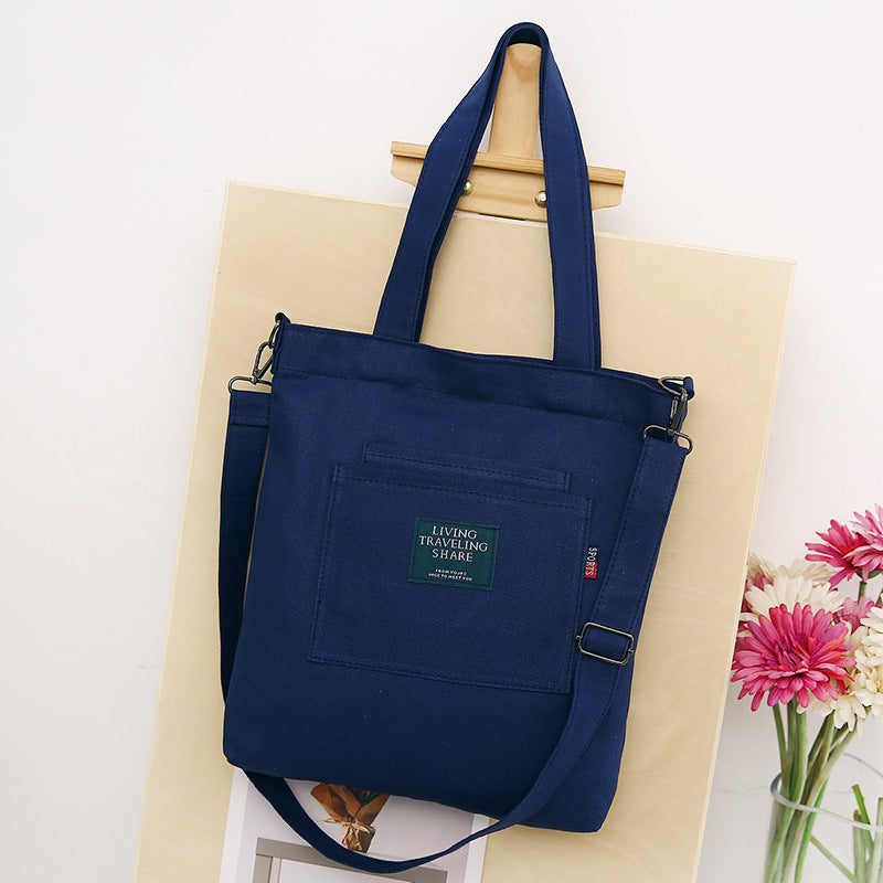 Solid Color Canvas Shoulder Diagonal Bag With Removable Shoulder Strap