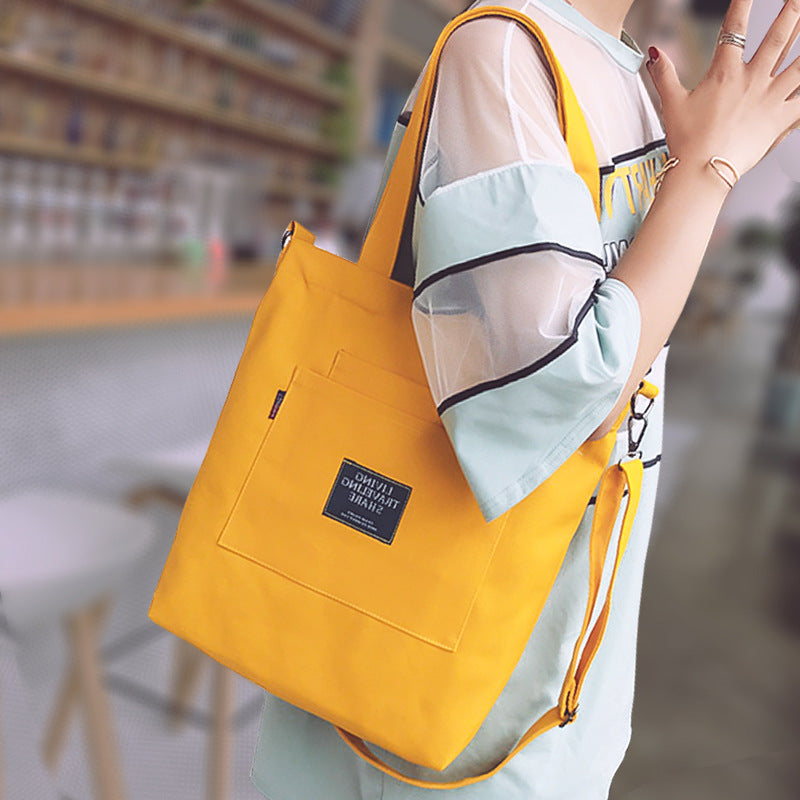 Solid Color Canvas Shoulder Diagonal Bag With Removable Shoulder Strap
