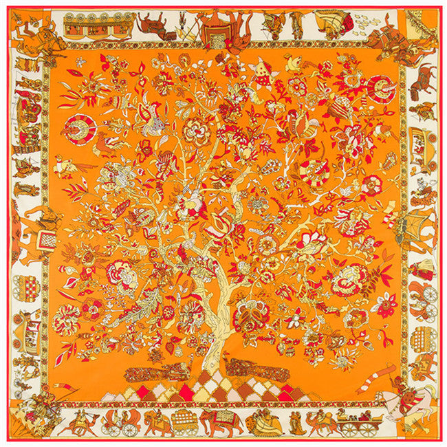 130cm Fortune Tree Tree Of Life  Ethnic Flower Pattern Ladies Twill Scarf  Travel Scarf