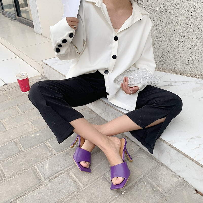 Early Spring Net Celebrity Catwalk Models Plain High-heeled Peas Sandals and Slippers