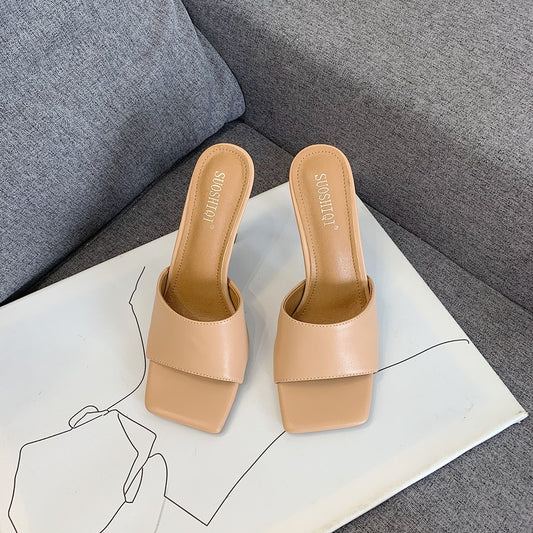 Early Spring Net Celebrity Catwalk Models Plain High-heeled Peas Sandals and Slippers