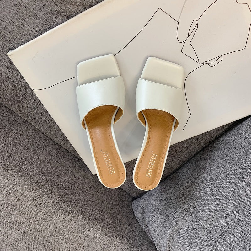 Early Spring Net Celebrity Catwalk Models Plain High-heeled Peas Sandals and Slippers