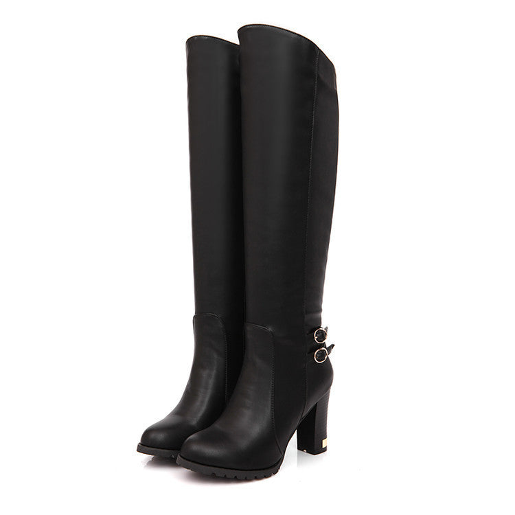 Over-The-Knee Leather Boots With Large Heels