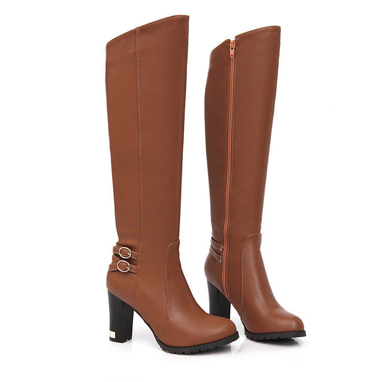 Over-The-Knee Leather Boots With Large Heels
