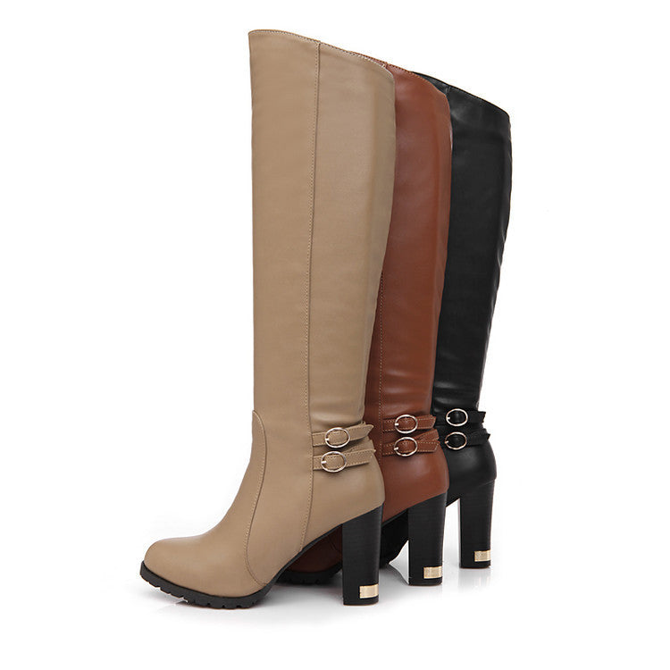 Over-The-Knee Leather Boots With Large Heels