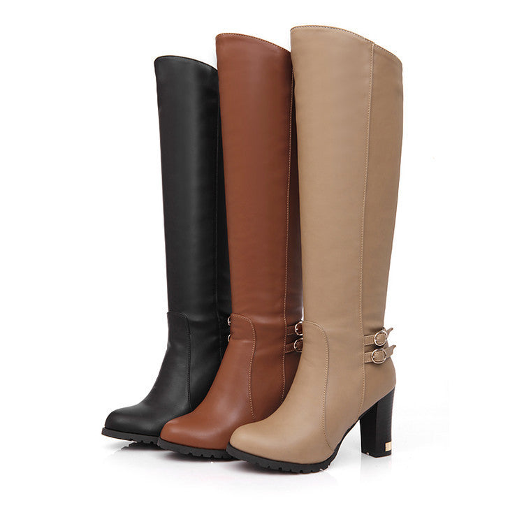 Over-The-Knee Leather Boots With Large Heels