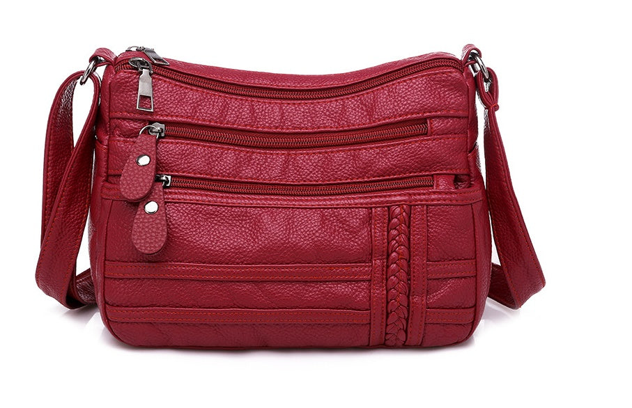 Small Square Bag Soft Leather Single Shoulder Bag Fashion Woven Lace Sideband Sidekick Bag Leisure