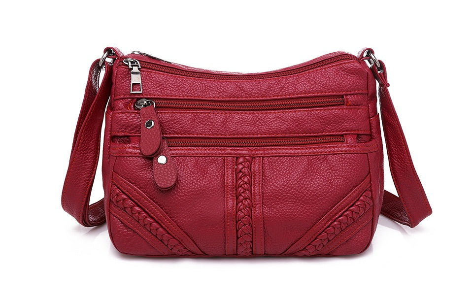 Small Square Bag Soft Leather Single Shoulder Bag Fashion Woven Lace Sideband Sidekick Bag Leisure
