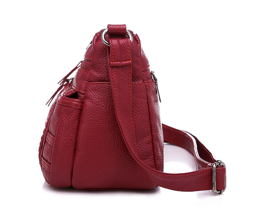 Small Square Bag Soft Leather Single Shoulder Bag Fashion Woven Lace Sideband Sidekick Bag Leisure