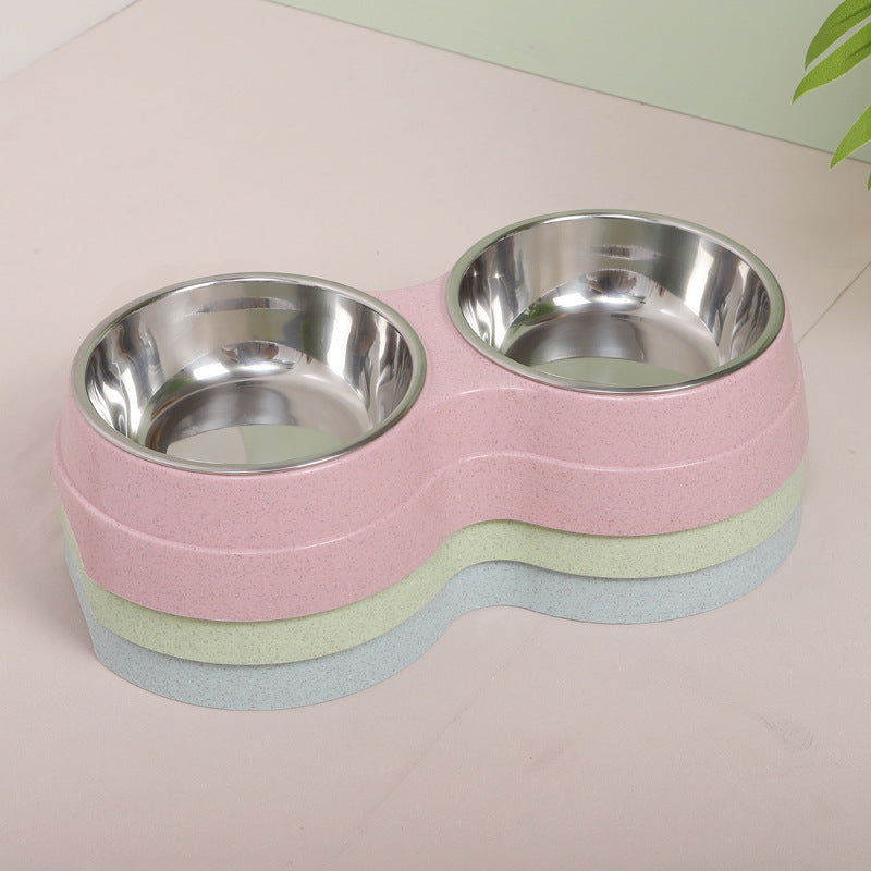 Pet Cat Diet Drinking Bowl Wheat Straw Pet Double Bowl Cute Cat Bowl