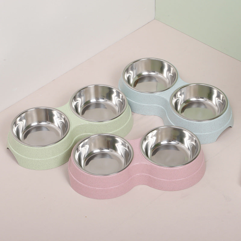 Pet Cat Diet Drinking Bowl Wheat Straw Pet Double Bowl Cute Cat Bowl