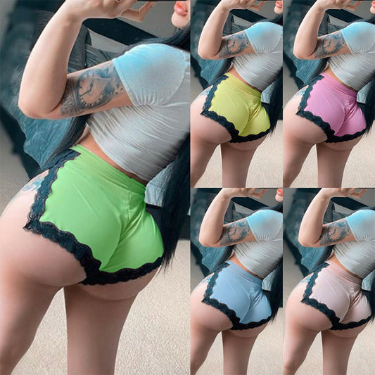 European And American Solid Color Sexy Lace Leggings