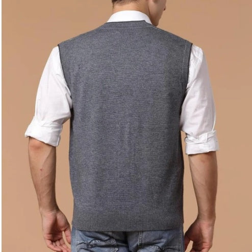 Wool Cardigan Men's Casual Jacquard Vest