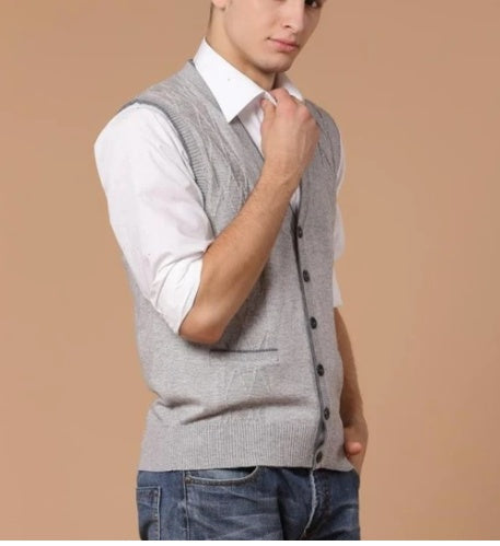 Wool Cardigan Men's Casual Jacquard Vest