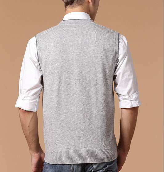 Wool Cardigan Men's Casual Jacquard Vest