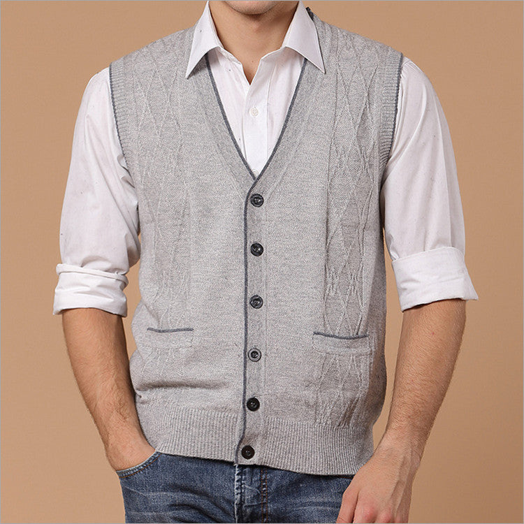 Wool Cardigan Men's Casual Jacquard Vest