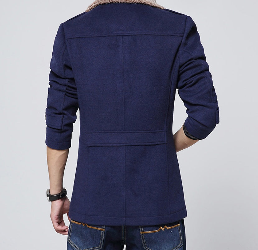 Slim-Fit Plus Velvet Men's Coat Korean Men's Windbreaker Lamb Wool Men's Woolen Cloth