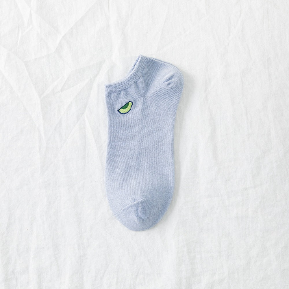 Ladies Cartoon Embroidered Avocado Cotton Socks