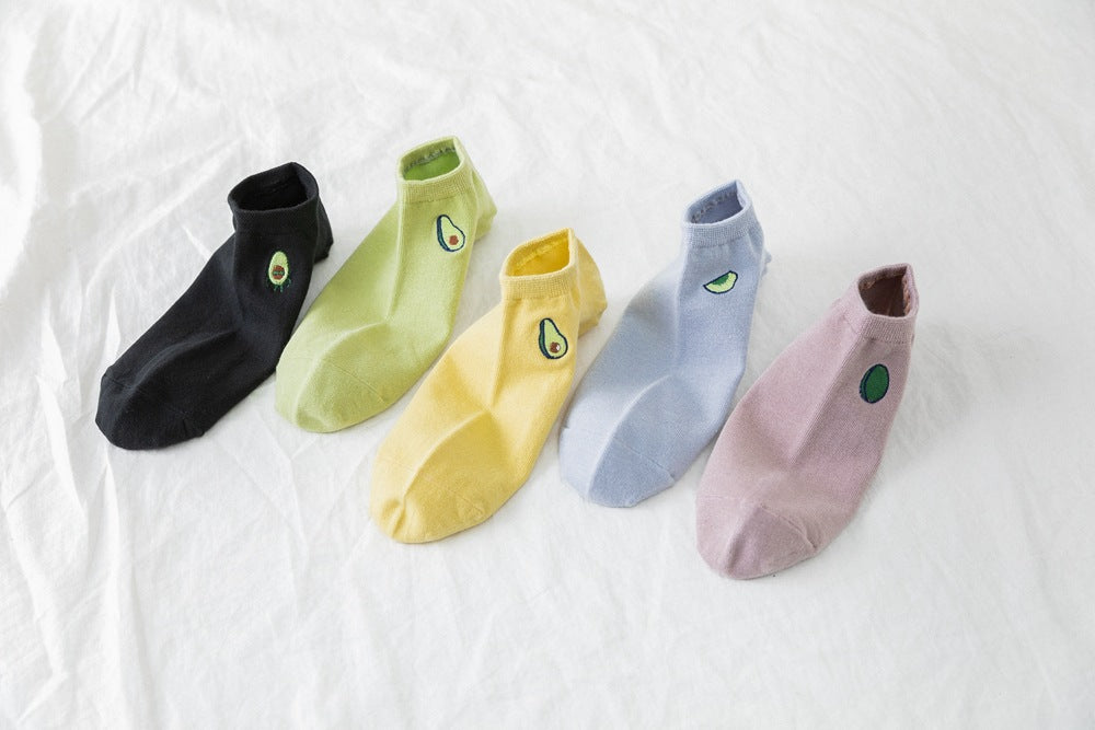 Ladies Cartoon Embroidered Avocado Cotton Socks