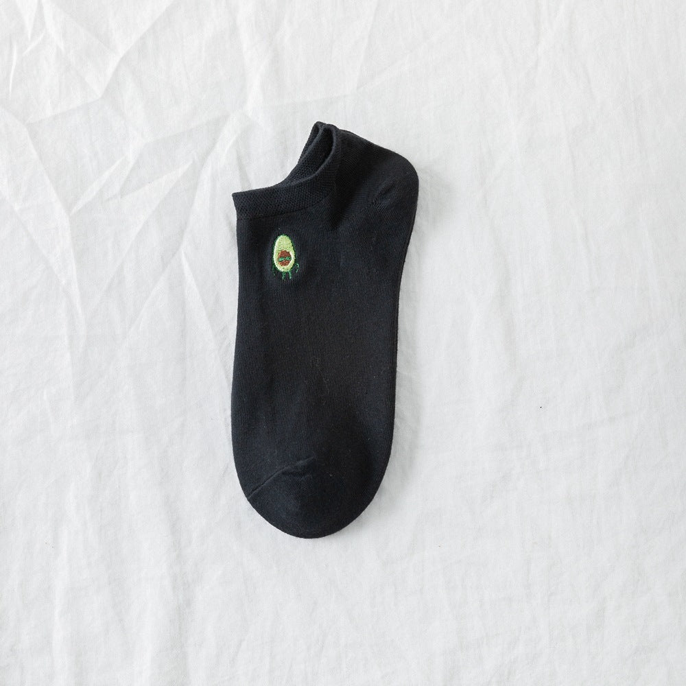 Ladies Cartoon Embroidered Avocado Cotton Socks