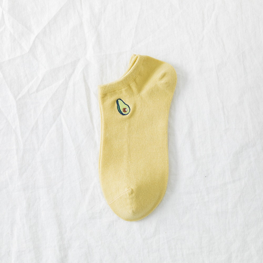 Ladies Cartoon Embroidered Avocado Cotton Socks