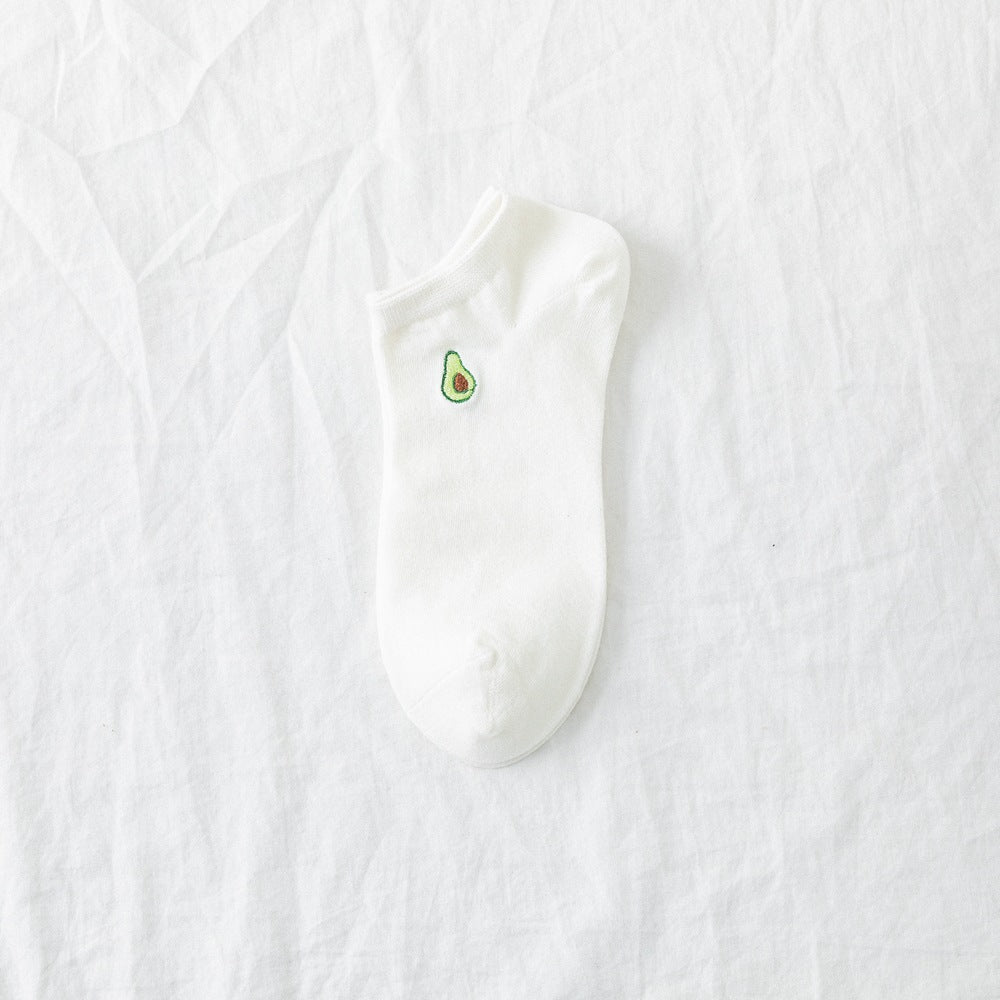 Ladies Cartoon Embroidered Avocado Cotton Socks