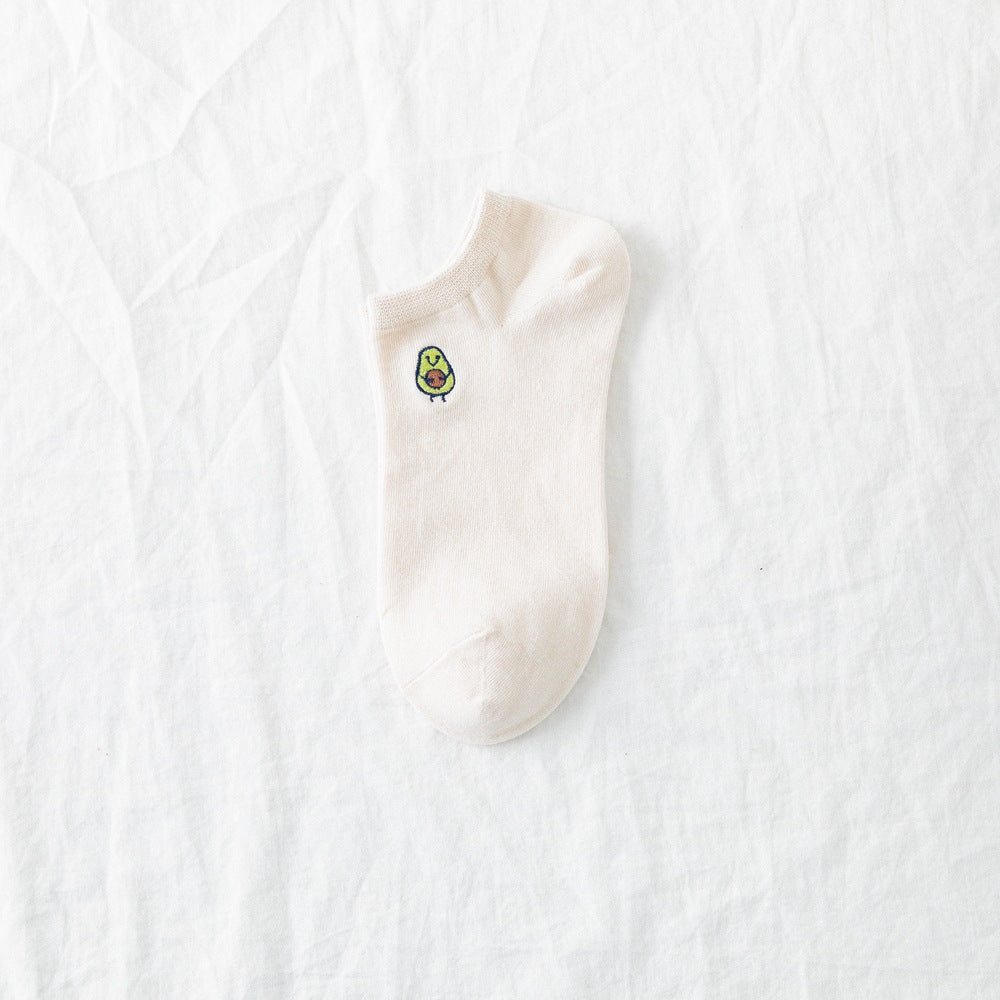 Ladies Cartoon Embroidered Avocado Cotton Socks