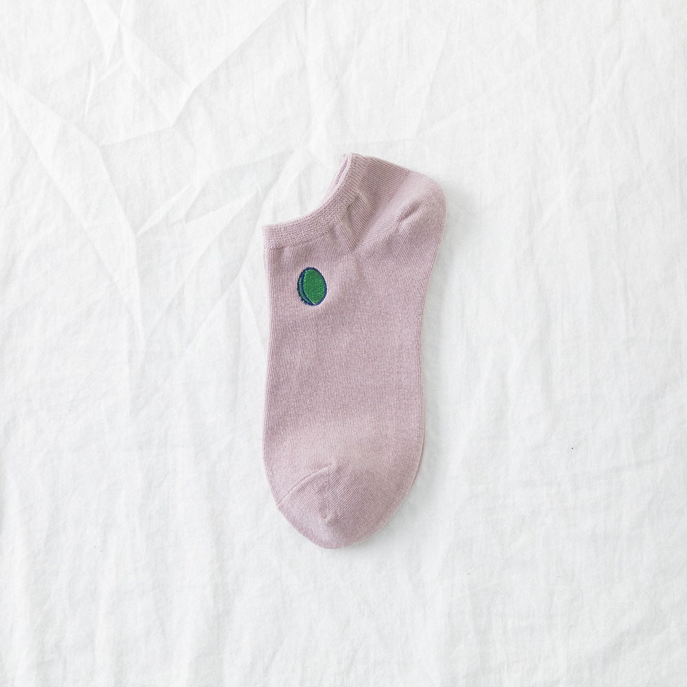 Ladies Cartoon Embroidered Avocado Cotton Socks