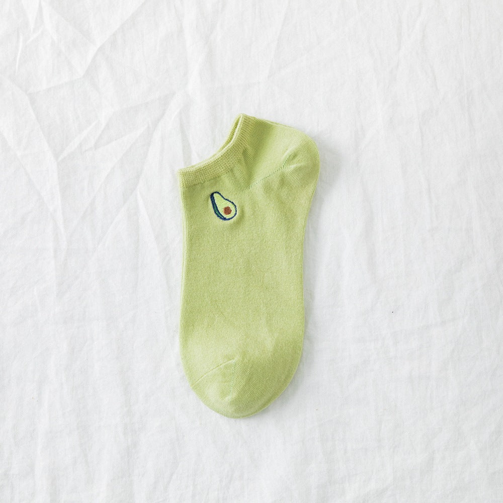 Ladies Cartoon Embroidered Avocado Cotton Socks