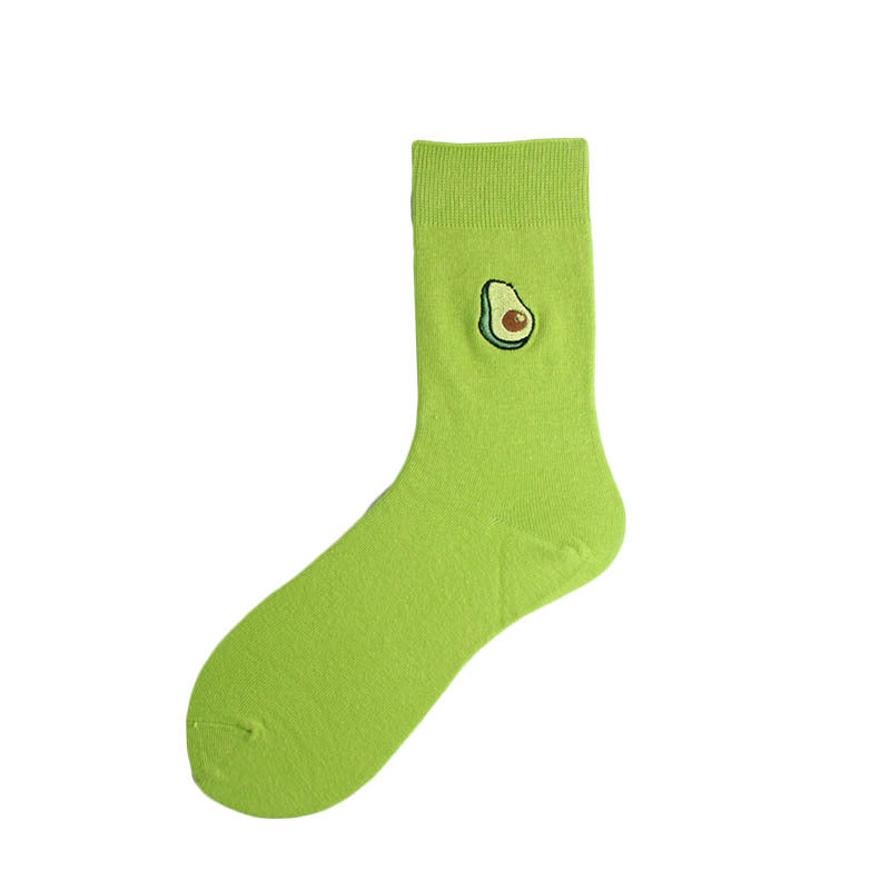 Cotton Ins New Pile Socks Green Avocado Embroidery in Tube Women's Socks