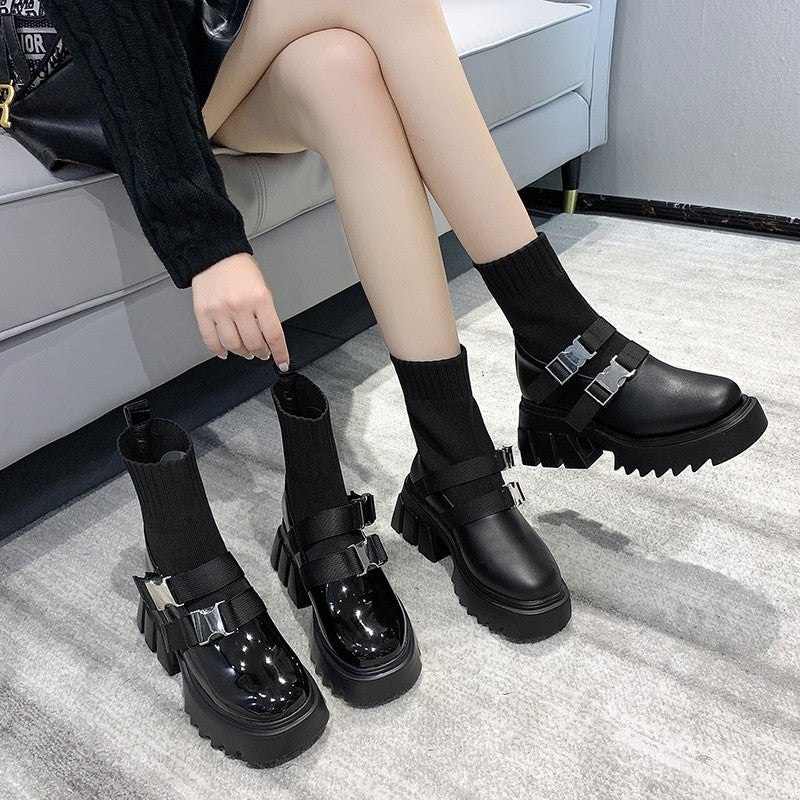 Mid-Tube Fiber Leather Women's Boots High-Heeled Boots