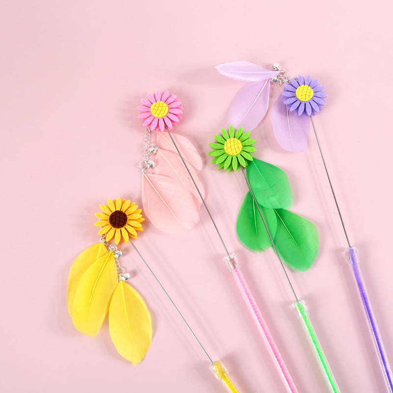 Small Daisy Sun Flower Bell Funny Cat Stick Collar Bow Straw Hat