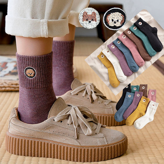 Spring and Summer New Female Japanese Cute Embroidery Puppy Breathable College Style Tube Socks