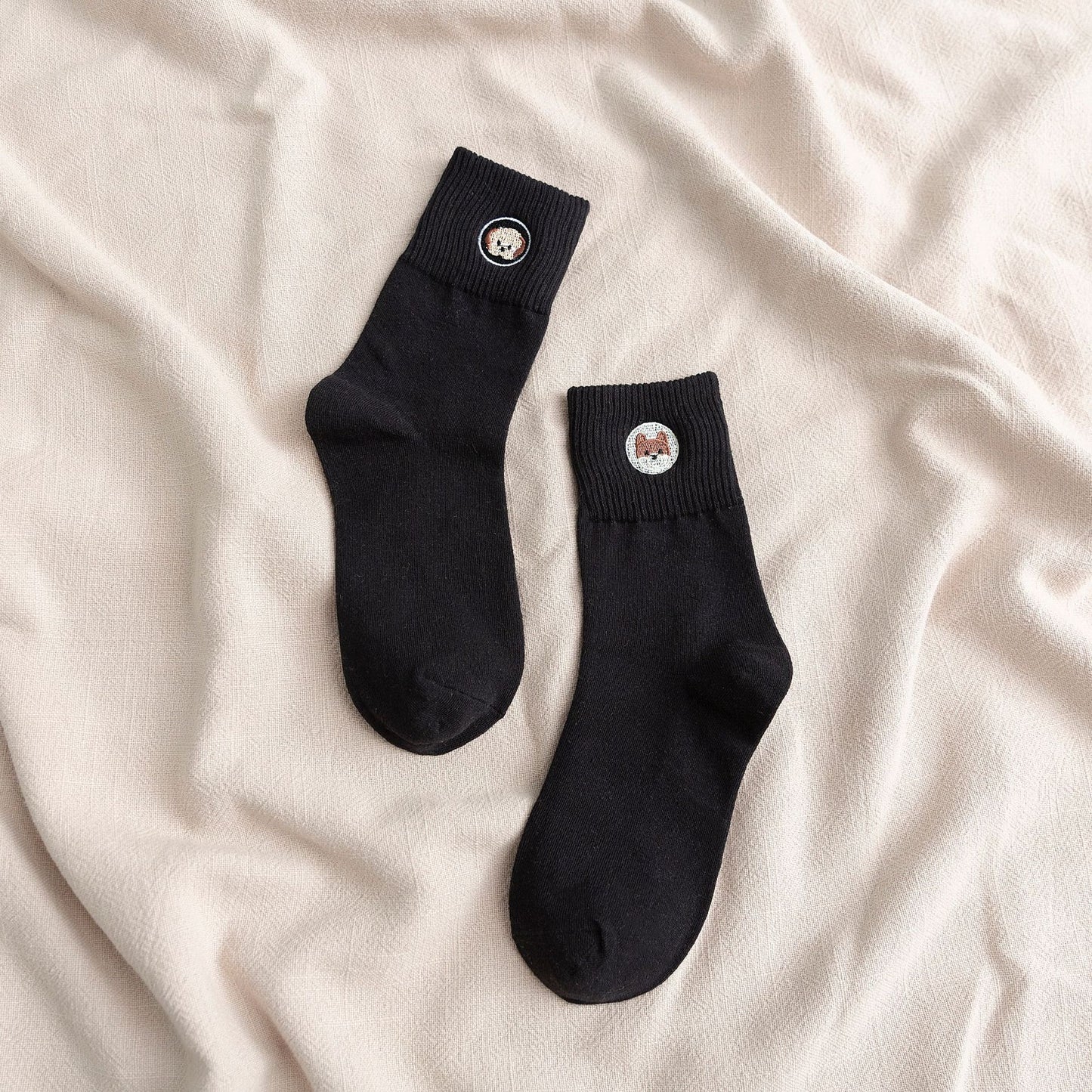 Spring and Summer New Female Japanese Cute Embroidery Puppy Breathable College Style Tube Socks