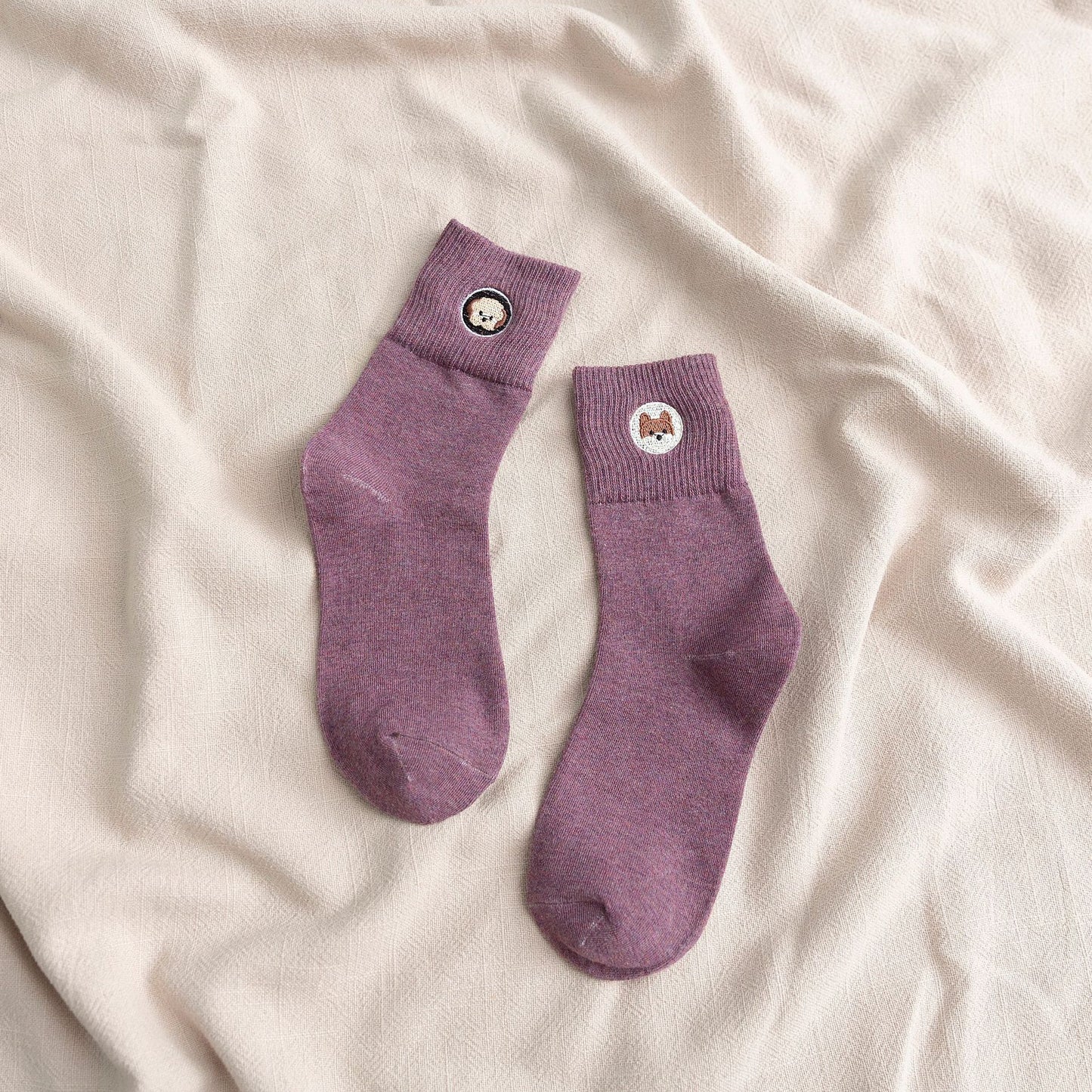 Spring and Summer New Female Japanese Cute Embroidery Puppy Breathable College Style Tube Socks