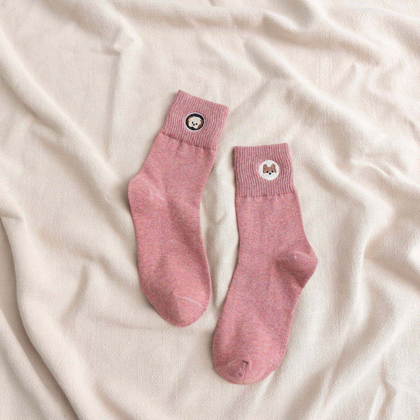 Spring and Summer New Female Japanese Cute Embroidery Puppy Breathable College Style Tube Socks