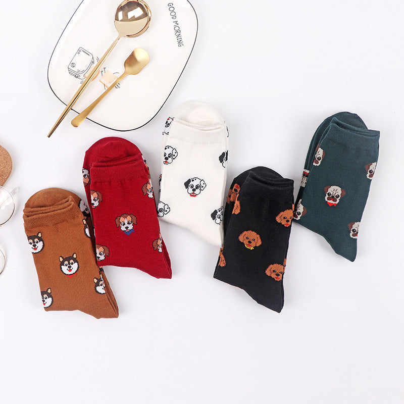 Korean Version Of The Autumn And Winter Tube Red Cute Puppy Cartoon All-Match Stockings