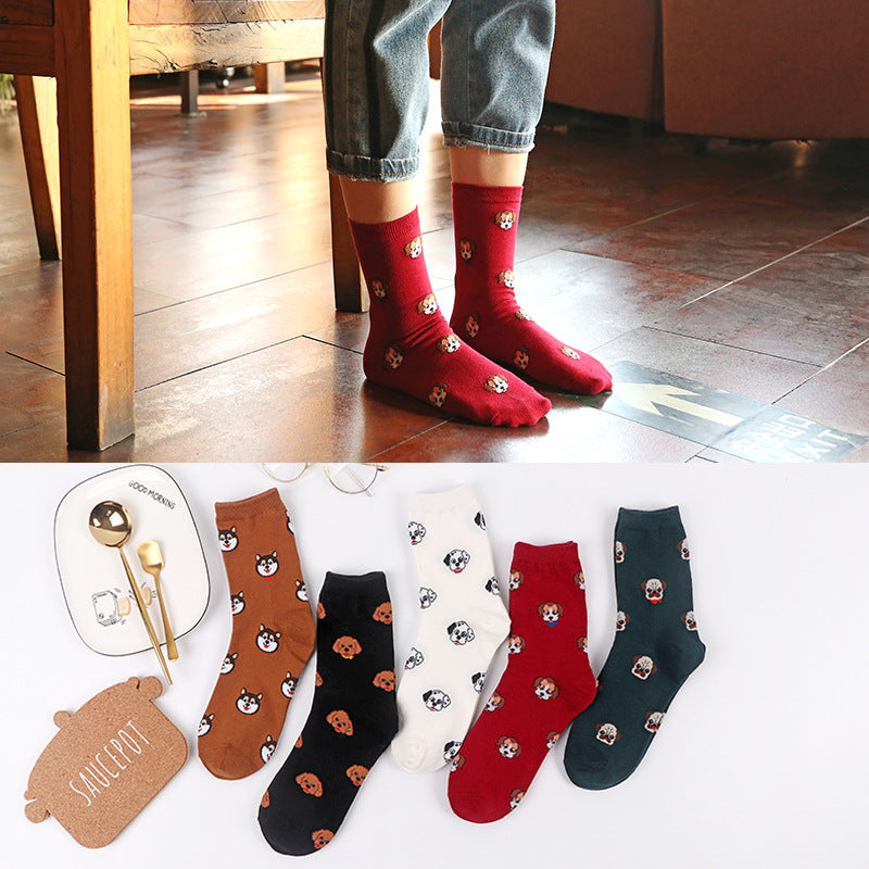 Korean Version Of The Autumn And Winter Tube Red Cute Puppy Cartoon All-Match Stockings