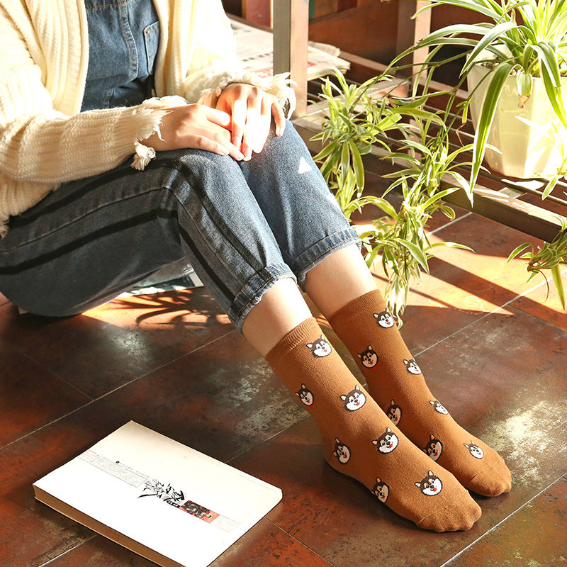 Korean Version Of The Autumn And Winter Tube Red Cute Puppy Cartoon All-Match Stockings