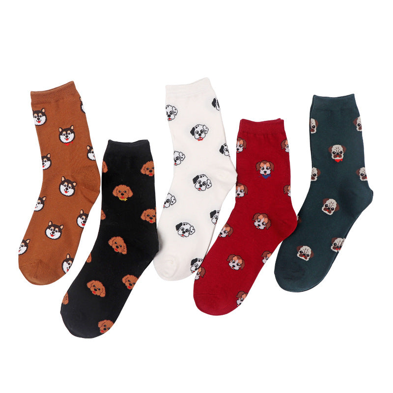 Korean Version Of The Autumn And Winter Tube Red Cute Puppy Cartoon All-Match Stockings