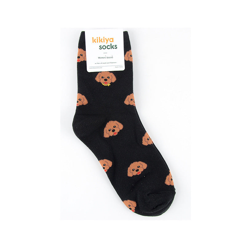 Korean Version Of The Autumn And Winter Tube Red Cute Puppy Cartoon All-Match Stockings