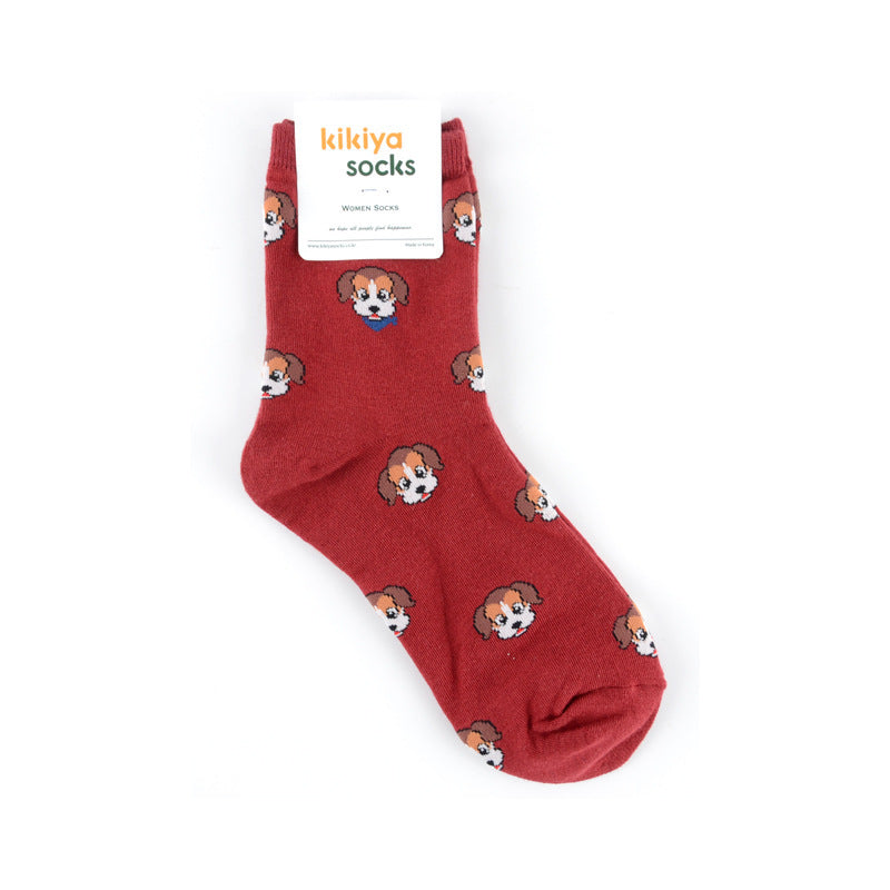 Korean Version Of The Autumn And Winter Tube Red Cute Puppy Cartoon All-Match Stockings