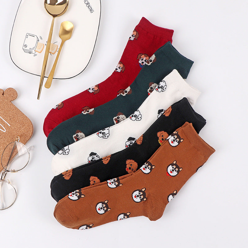 Korean Version Of The Autumn And Winter Tube Red Cute Puppy Cartoon All-Match Stockings