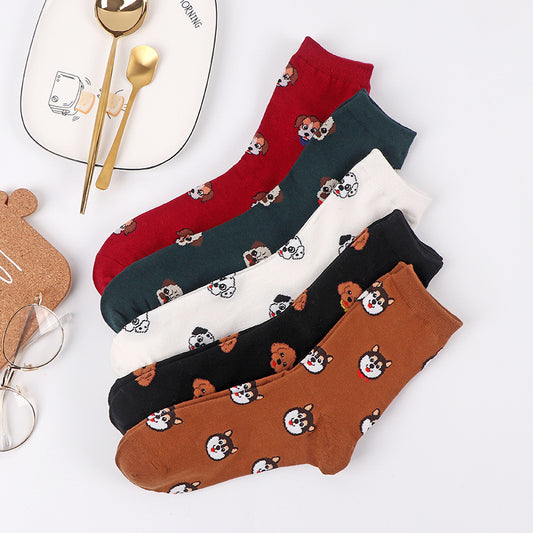 Korean Version Of The Autumn And Winter Tube Red Cute Puppy Cartoon All-Match Stockings