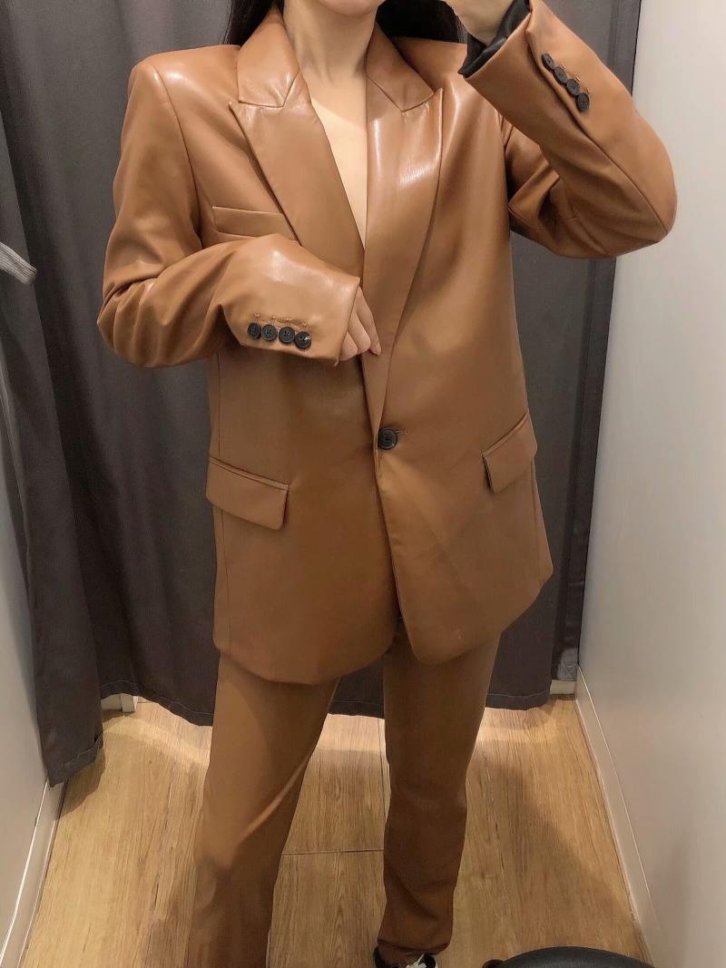Trendy Temperament Faux Leather Suit Jacket