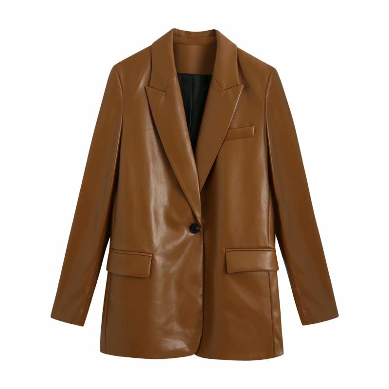 Trendy Temperament Faux Leather Suit Jacket