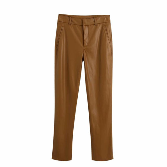 Women's Solid Color Fashion Imitation Leather Pants