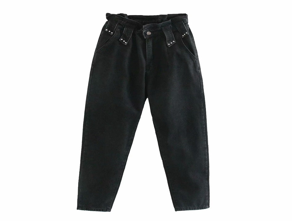 Women's Harem Pants With Paper Bag Waist Loose Jeans